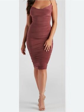 Windsor Sleeveless Ruched Side Pink Midi Dress Large Bodycon Evening Party